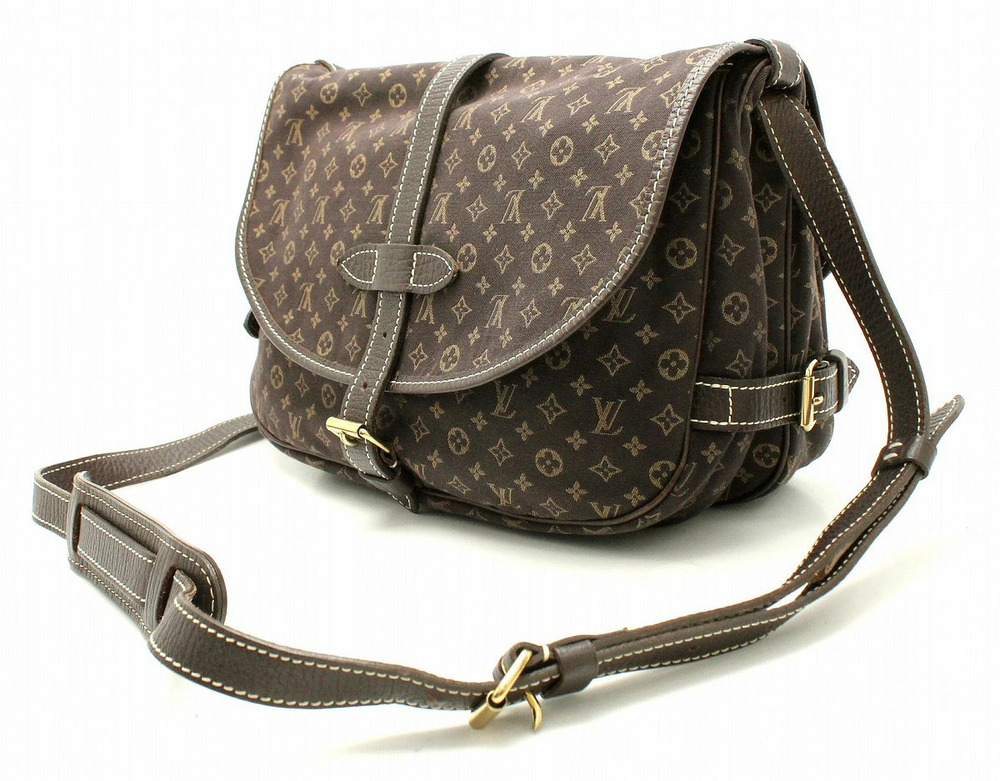 Louis Vuitton Saumur Bag Canvas Shoulder Monogram Lin Crossbody Ebene Brown